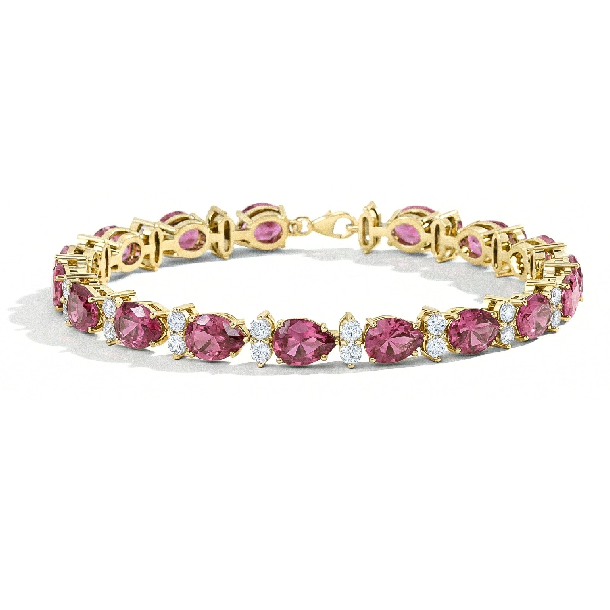 Pink Tourmaline Pear & Round Bracelet 7x5 MM & 2.5 MM 18.9 Ct Feminine Charm
