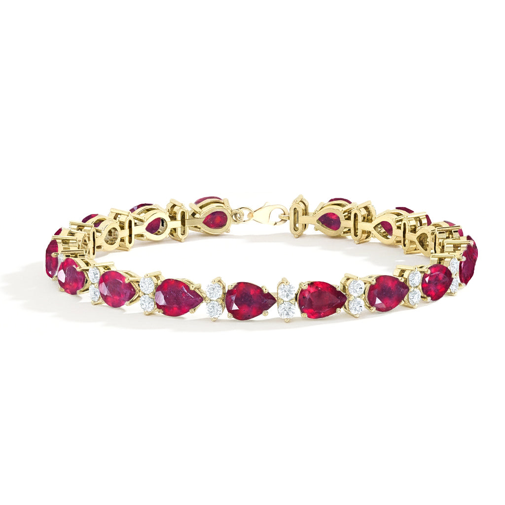 Ruby Pear & Round Tennis Bracelet 7x5 MM & 2.5 MM 18.9 Ct Royal Elegance