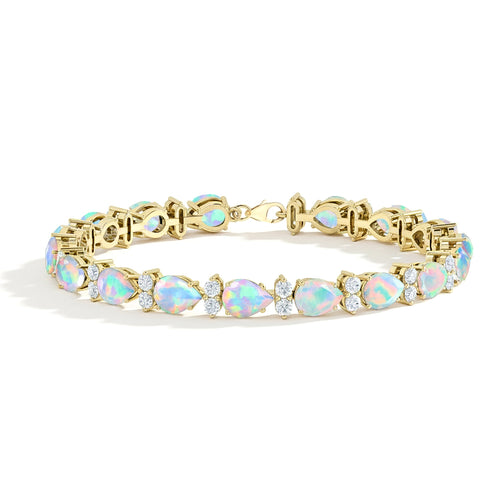 White Opal Pear & Round Bracelet 7x5 MM & 2.5 MM 18.9 Ct Elegant Glow