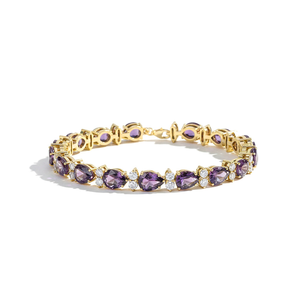 Amethyst Pear & Round Bracelet 7x5 MM & 2.5 MM 18.9 Ct Royal Purple Shine