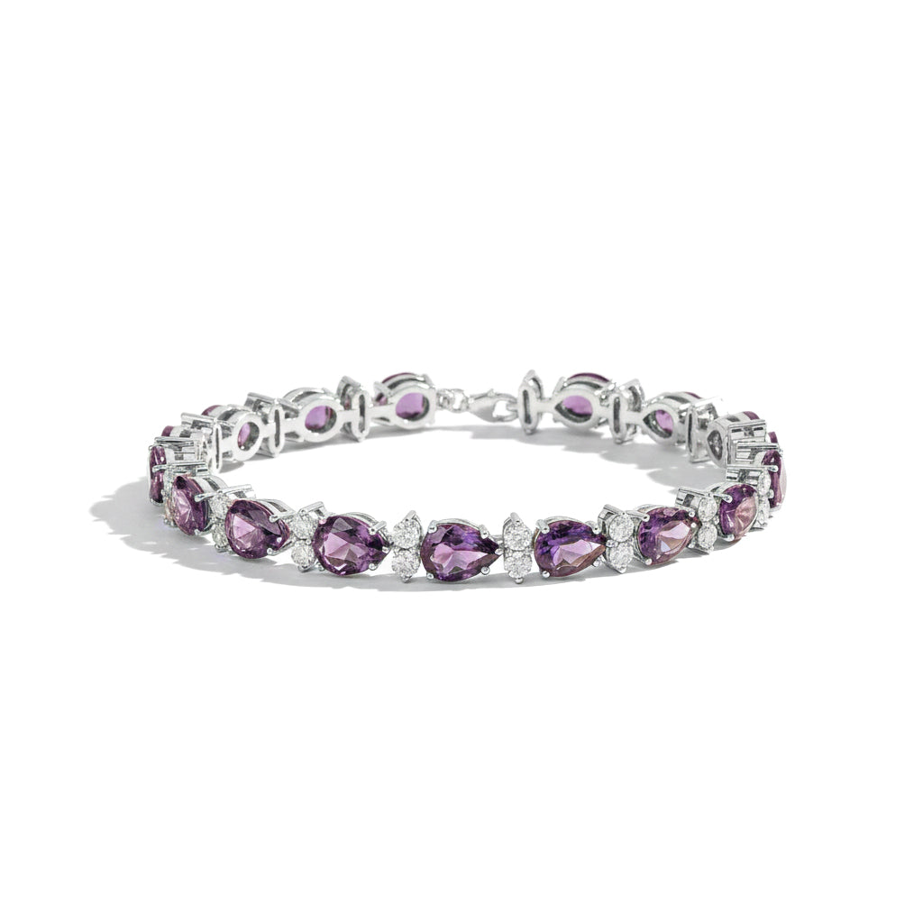 Amethyst Pear & Round Bracelet 7x5 MM & 2.5 MM 18.9 Ct Royal Purple Shine