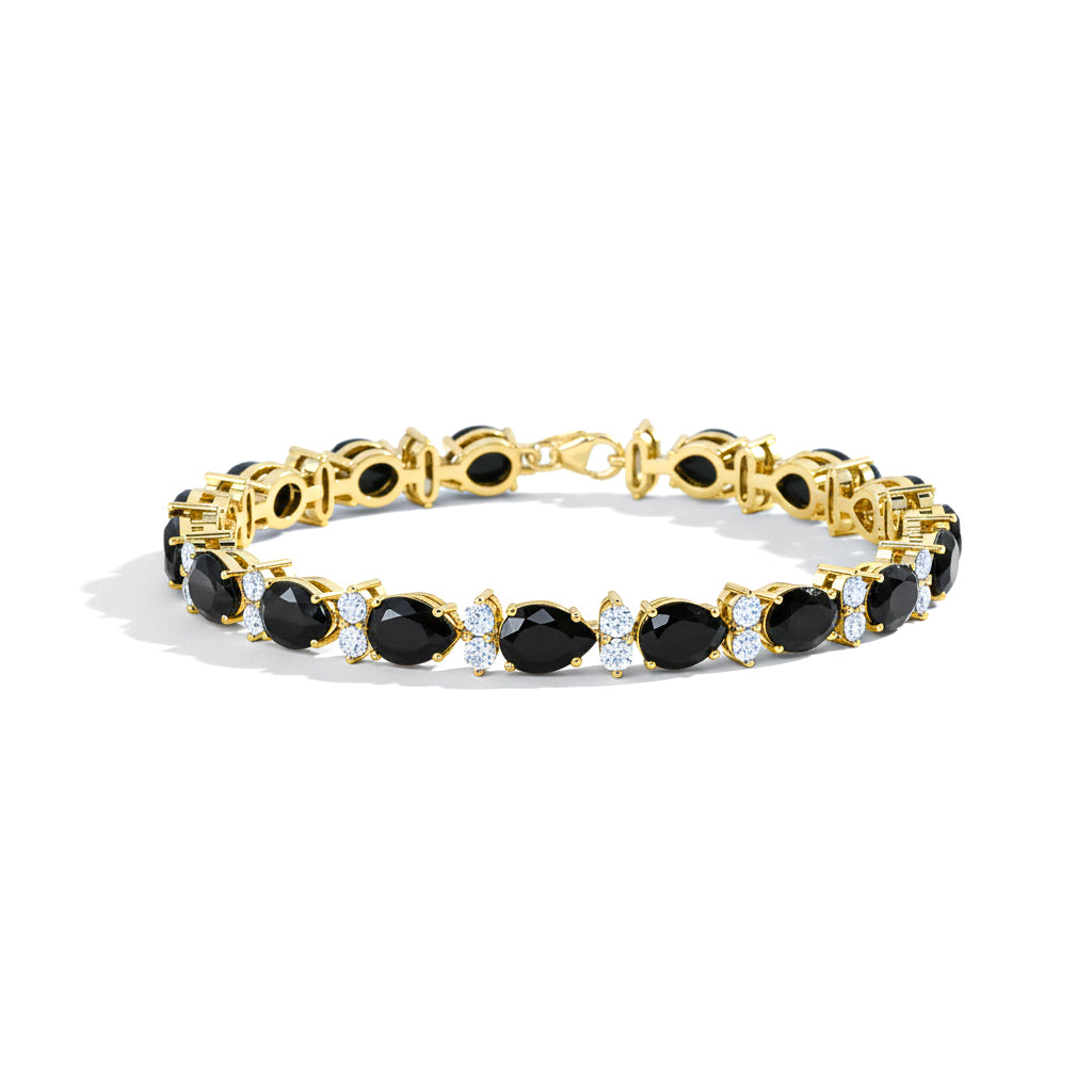 Black Onyx Pear & Round Bracelet 7x5 MM & 2.5 MM 18.9 Ct Bold Modern Look