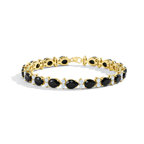 Black Onyx Pear & Round Bracelet 7x5 MM & 2.5 MM 18.9 Ct Bold Modern Look