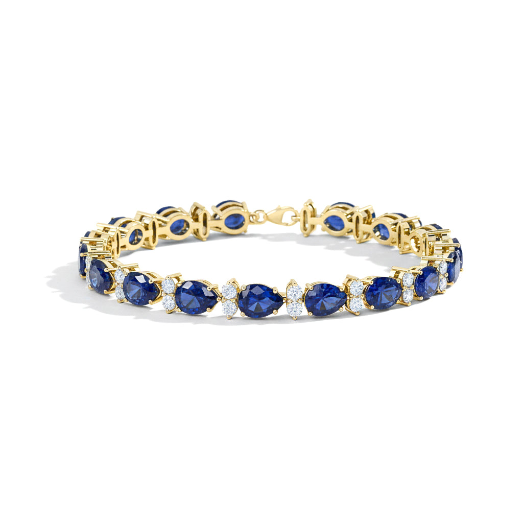 Blue Sapphire Pear & Round Bracelet 7x5 MM & 2.5 MM 18.9 Ct Premium Style