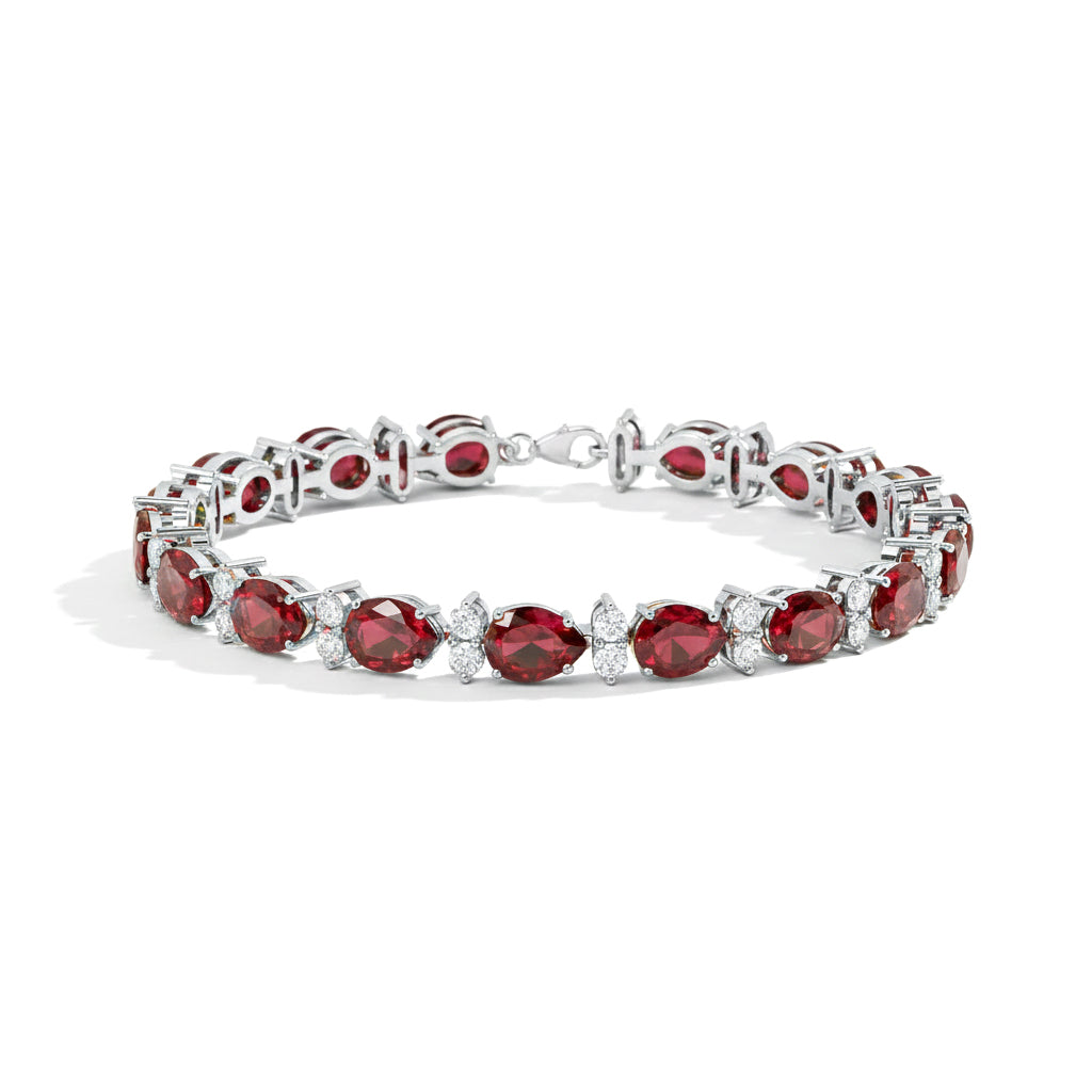Garnet Pear & Round Bracelet 7x5 MM & 2.5 MM 18.9 Ct Deep Red Beauty