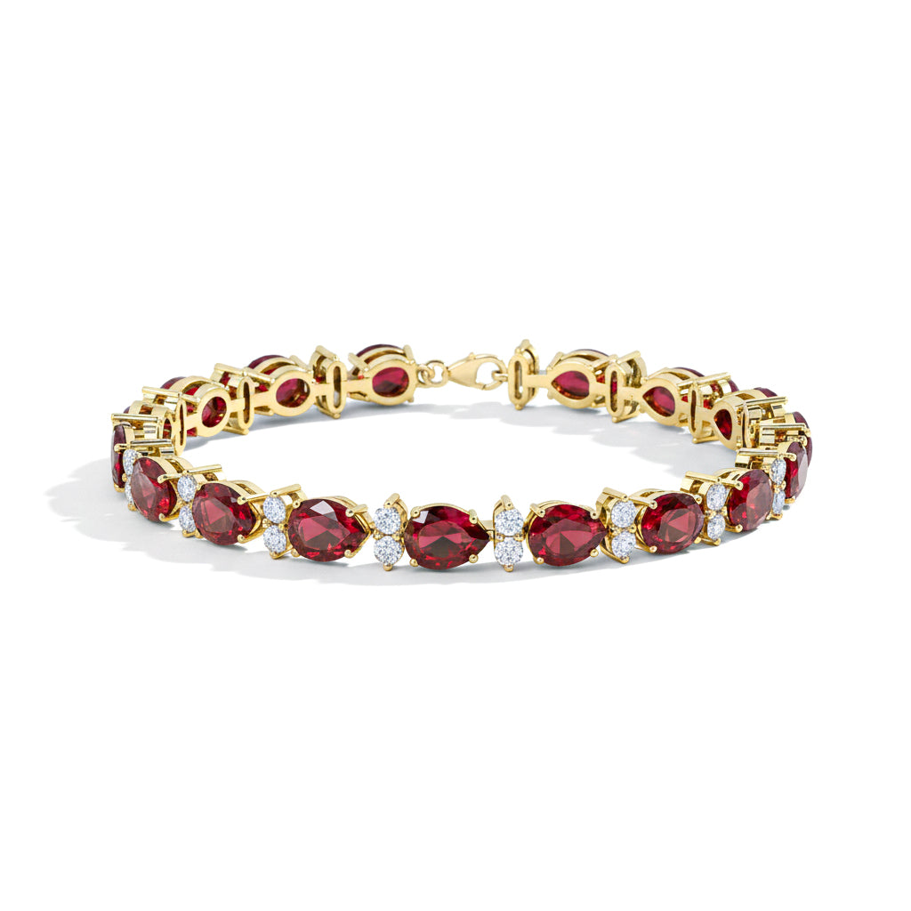 Garnet Pear & Round Bracelet 7x5 MM & 2.5 MM 18.9 Ct Deep Red Beauty