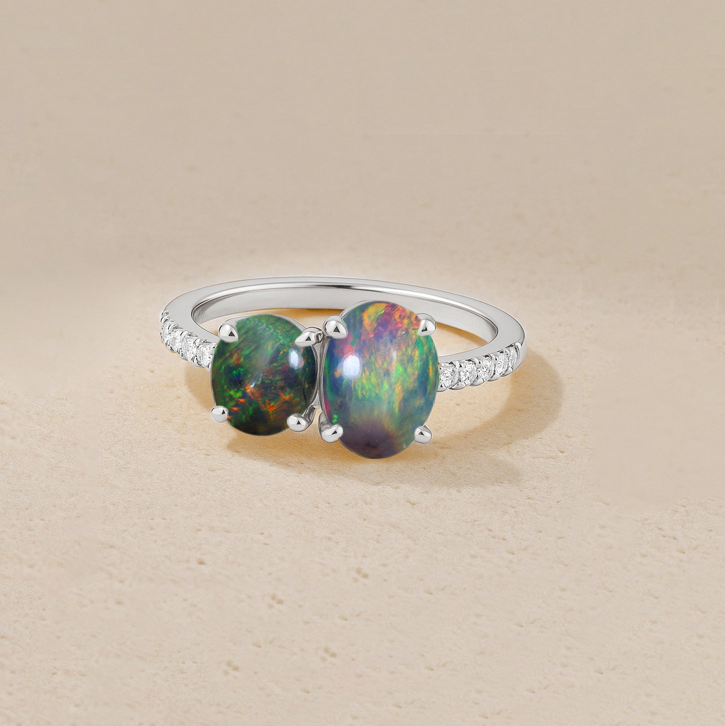 Round 1.70 Ct Black Opal Two Stone Sterling Silver Ring