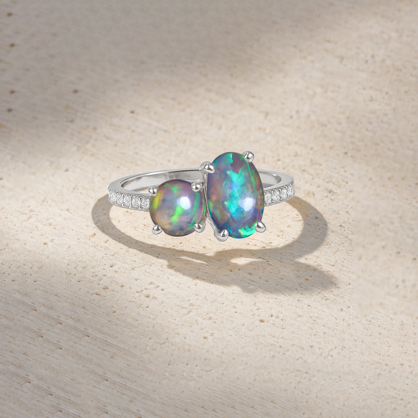 Round 1.70 Ct Black Opal Two Stone Sterling Silver Ring