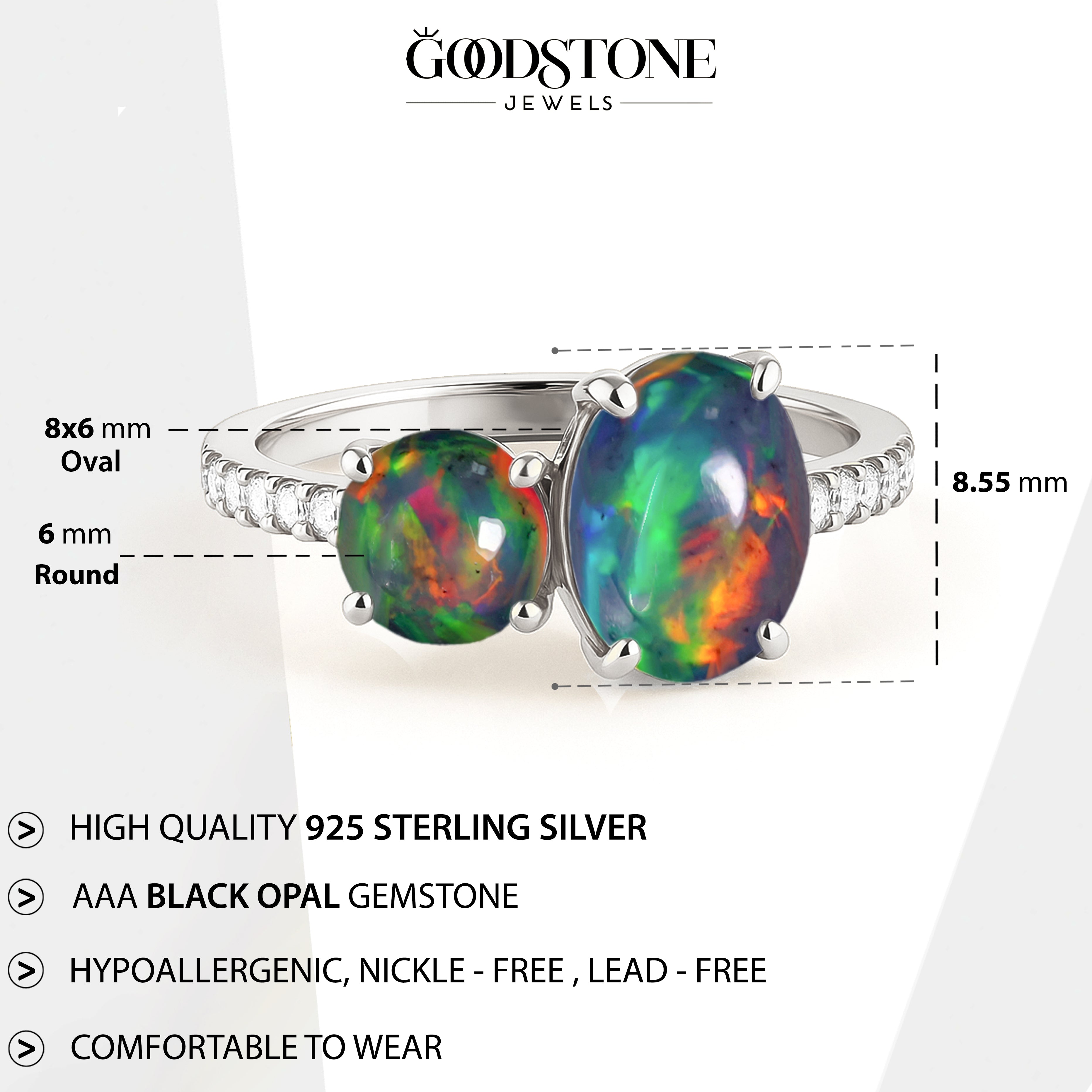 Round 1.70 Ct Black Opal Two Stone Sterling Silver Ring