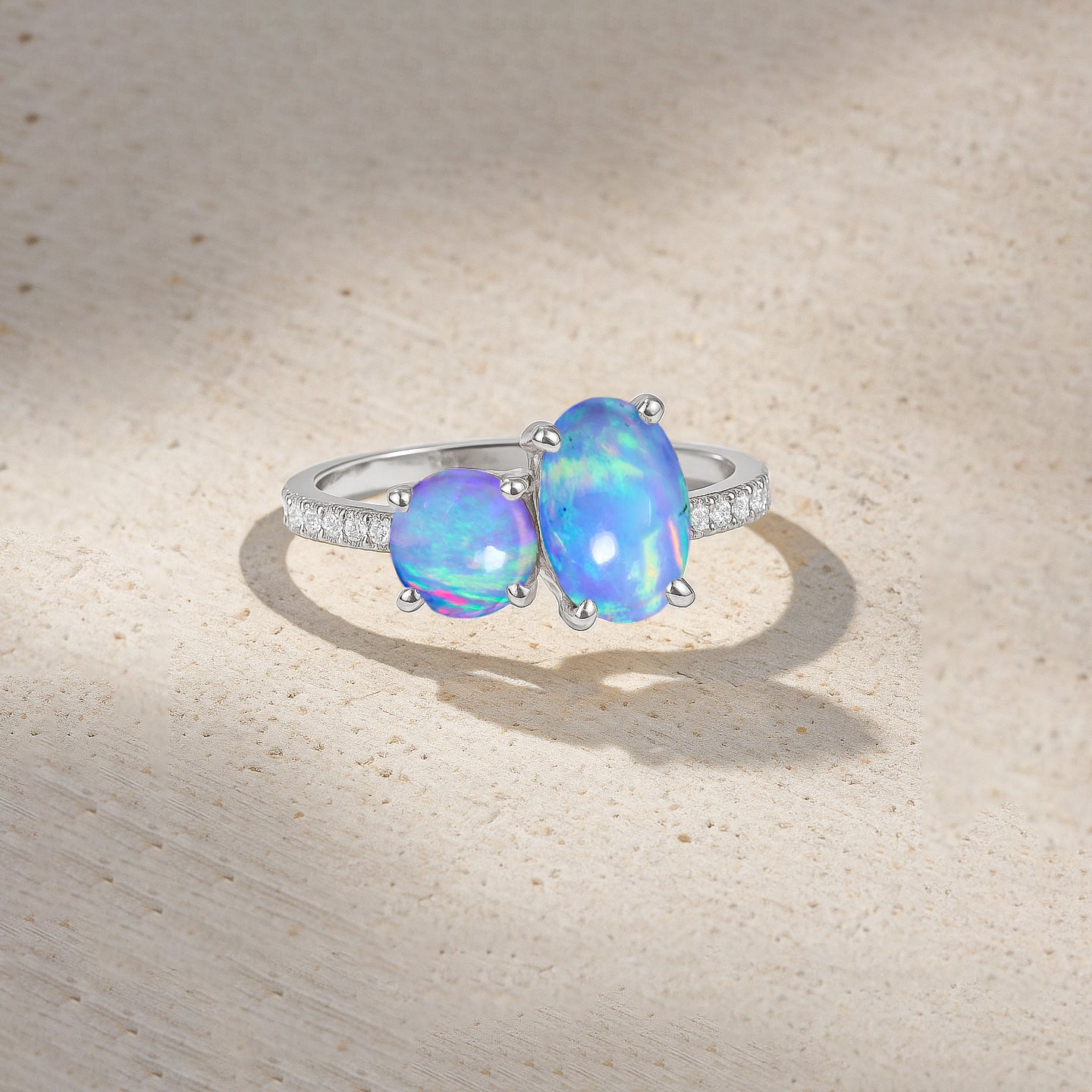 Round 1.70 Ct Blue Opal Two Stone Sterling Silver Ring