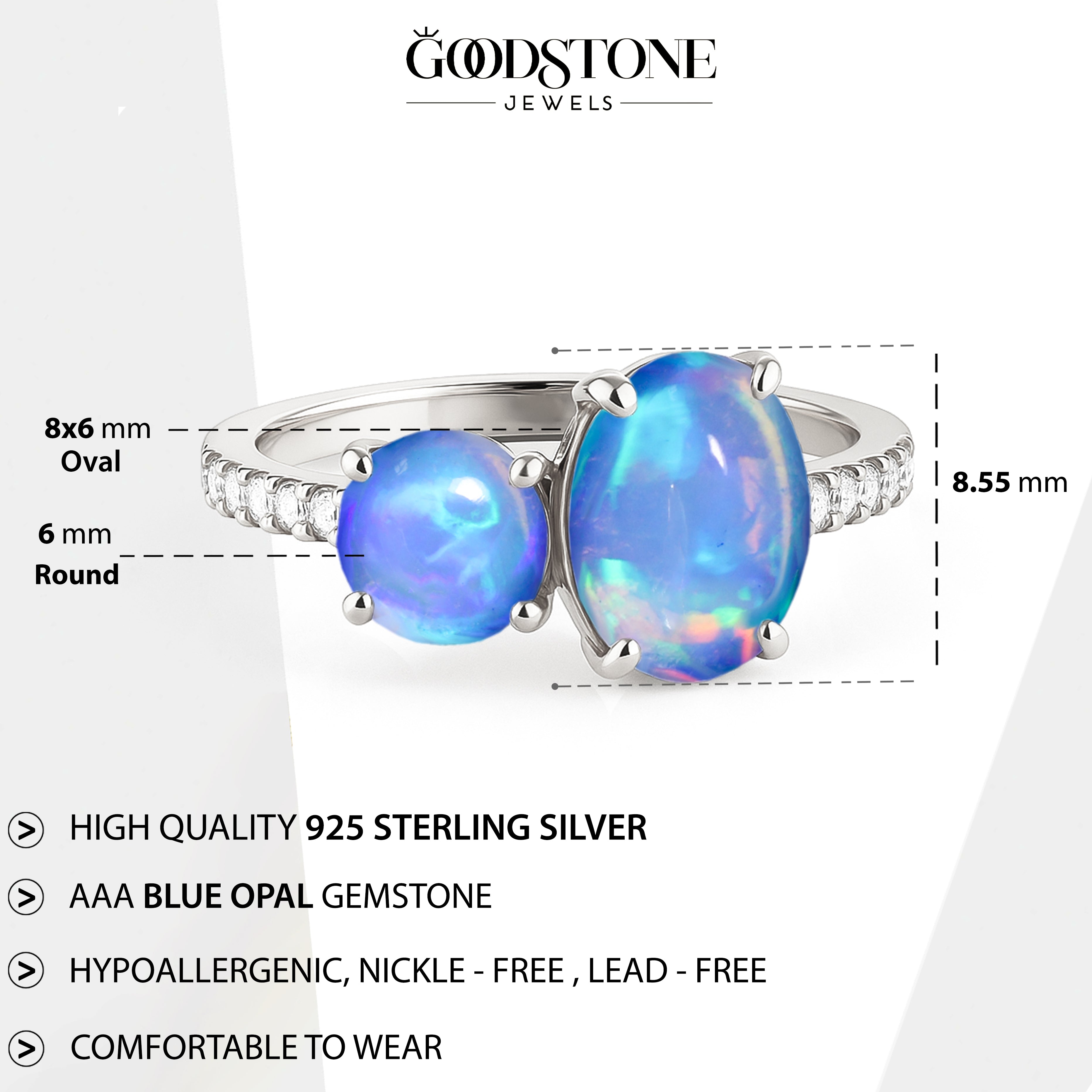 Round 1.70 Ct Blue Opal Two Stone Sterling Silver Ring