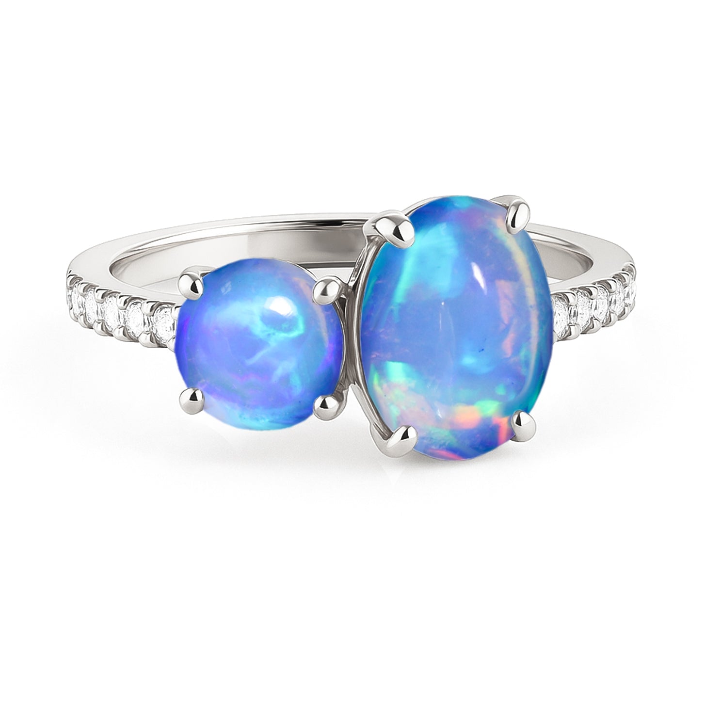 Round Two Stone Blue Opal Ring for women in Sterling Silver- Goodstone Jewels