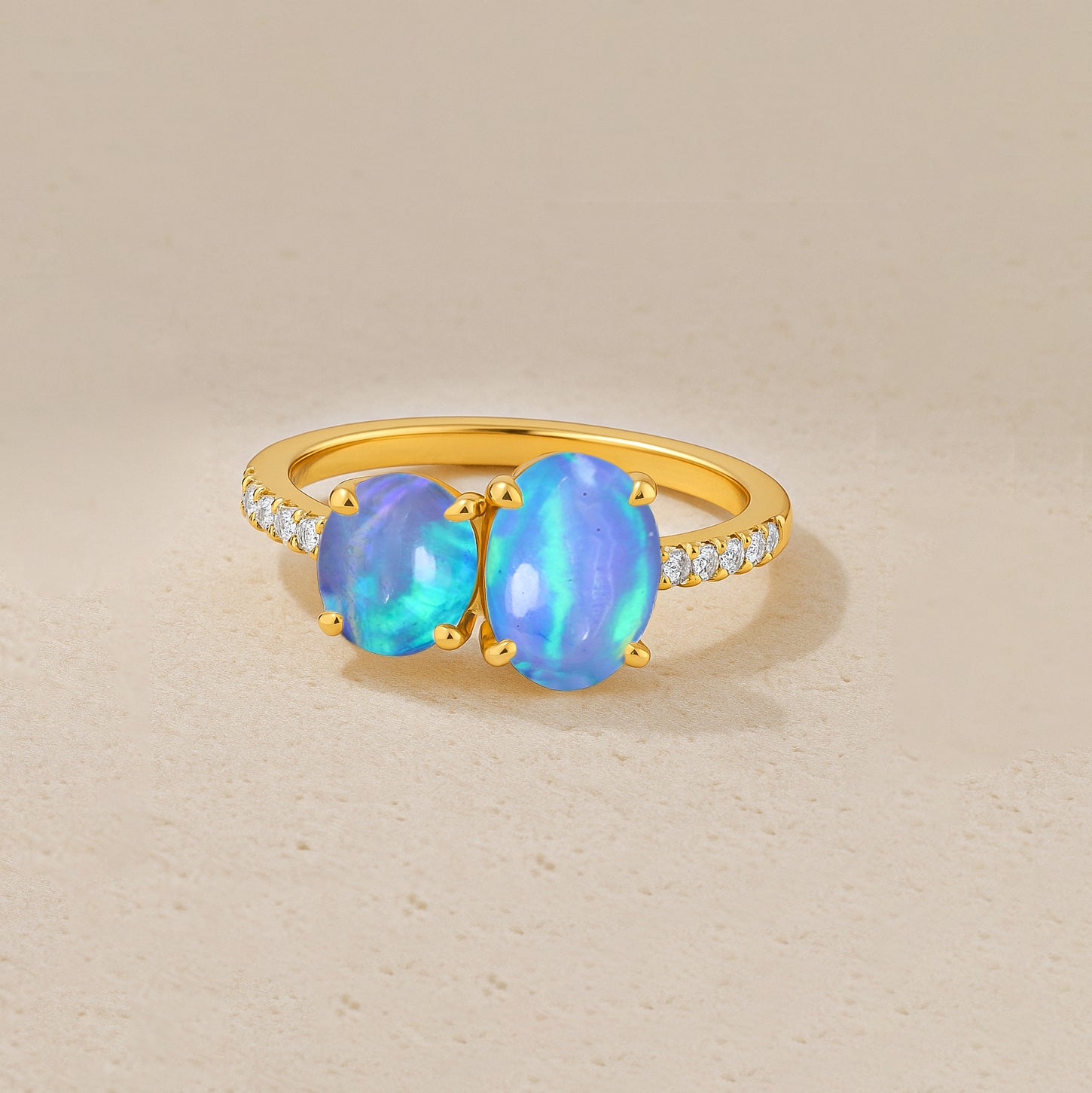 Round 1.70 Ct Blue Opal Two Stone Sterling Silver Ring
