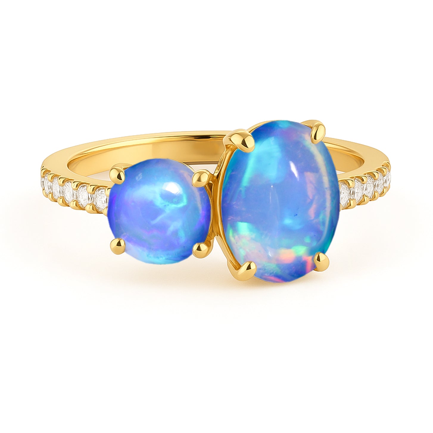 Round 1.70 Ct Blue Opal Two Stone Sterling Silver Ring