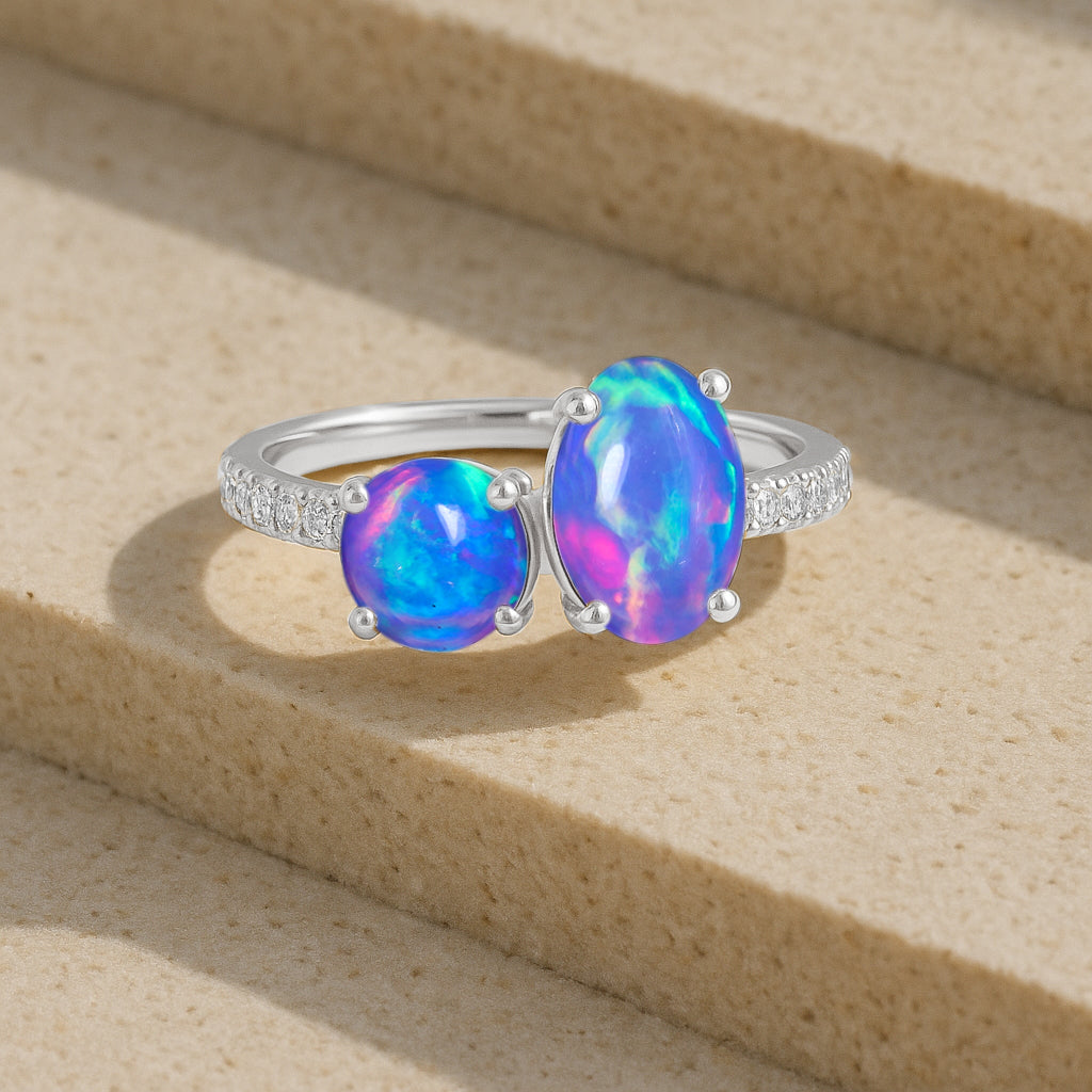Round 1.70 Ct Lavender Opal Two Stone Sterling Silver Ring