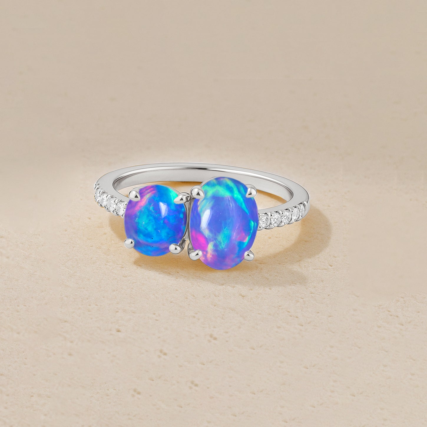 Round 1.70 Ct Lavender Opal Two Stone Sterling Silver Ring