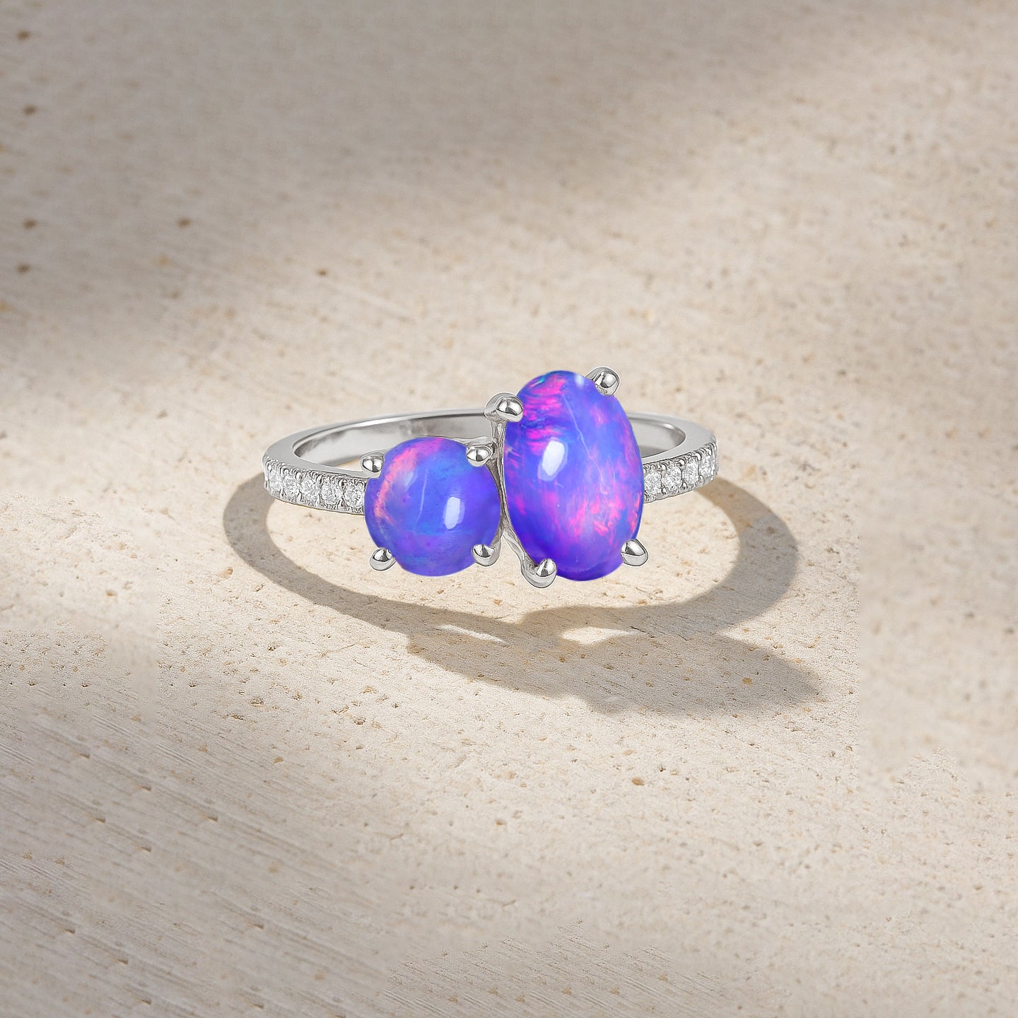 Round 1.70 Ct Lavender Opal Two Stone Sterling Silver Ring