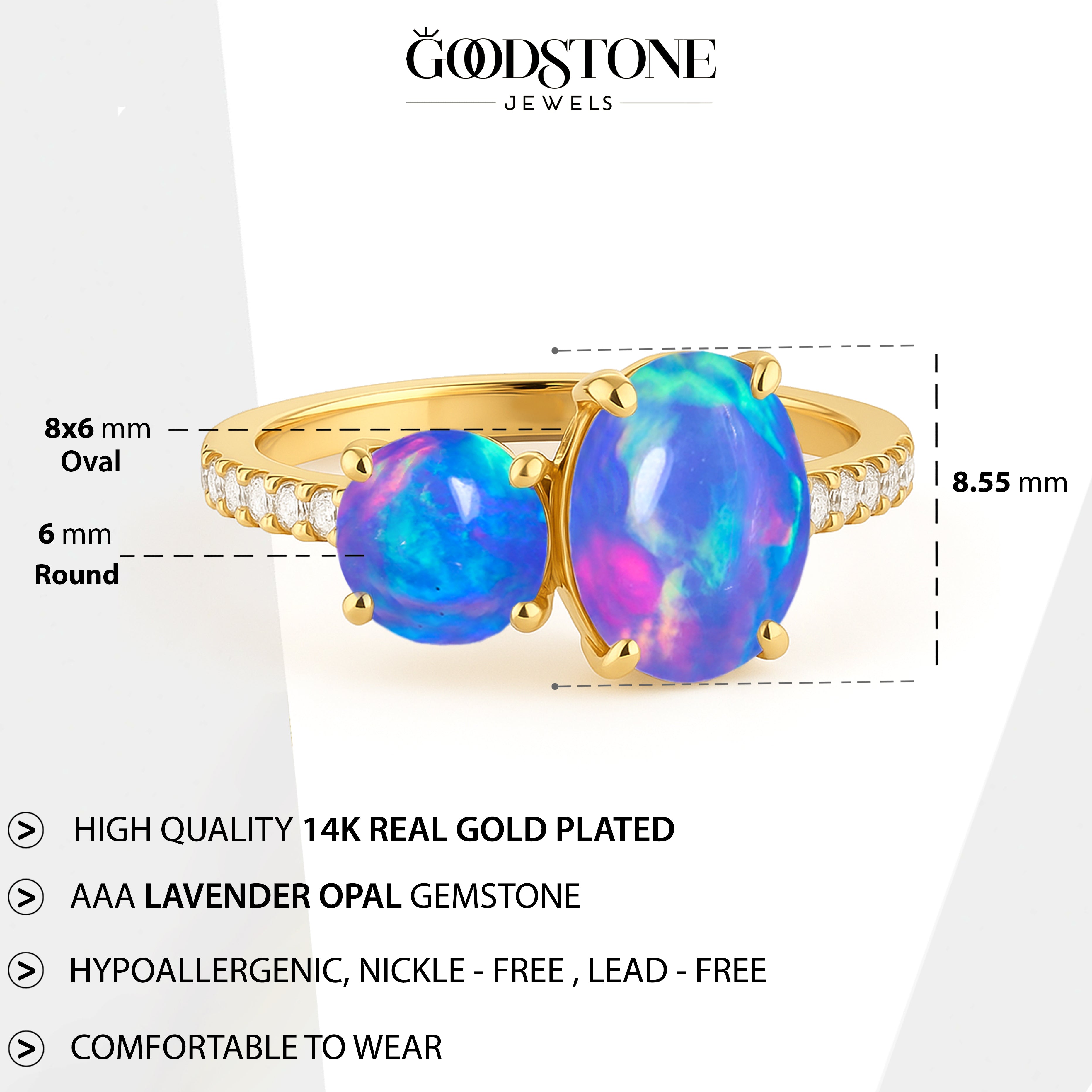 Round 1.70 Ct Lavender Opal Two Stone Sterling Silver Ring