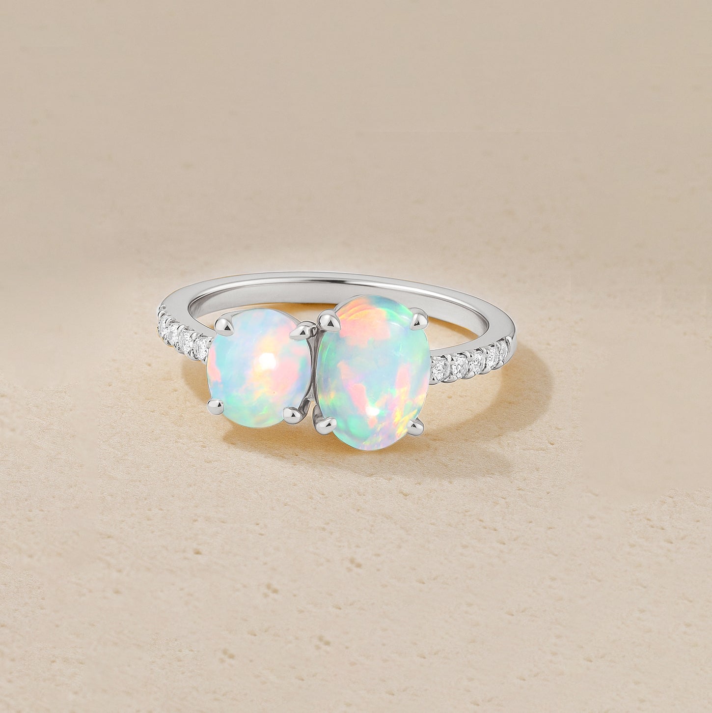 Round 1.70 Ct White Opal Two Stone Sterling Silver Ring