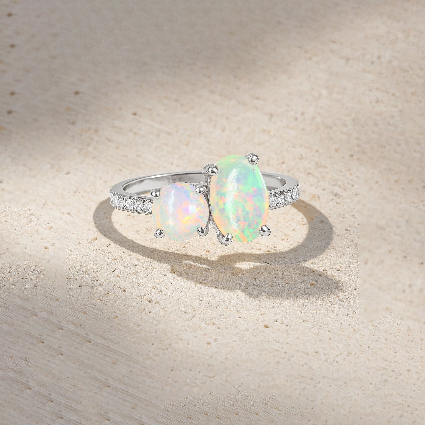 Round 1.70 Ct White Opal Two Stone Sterling Silver Ring