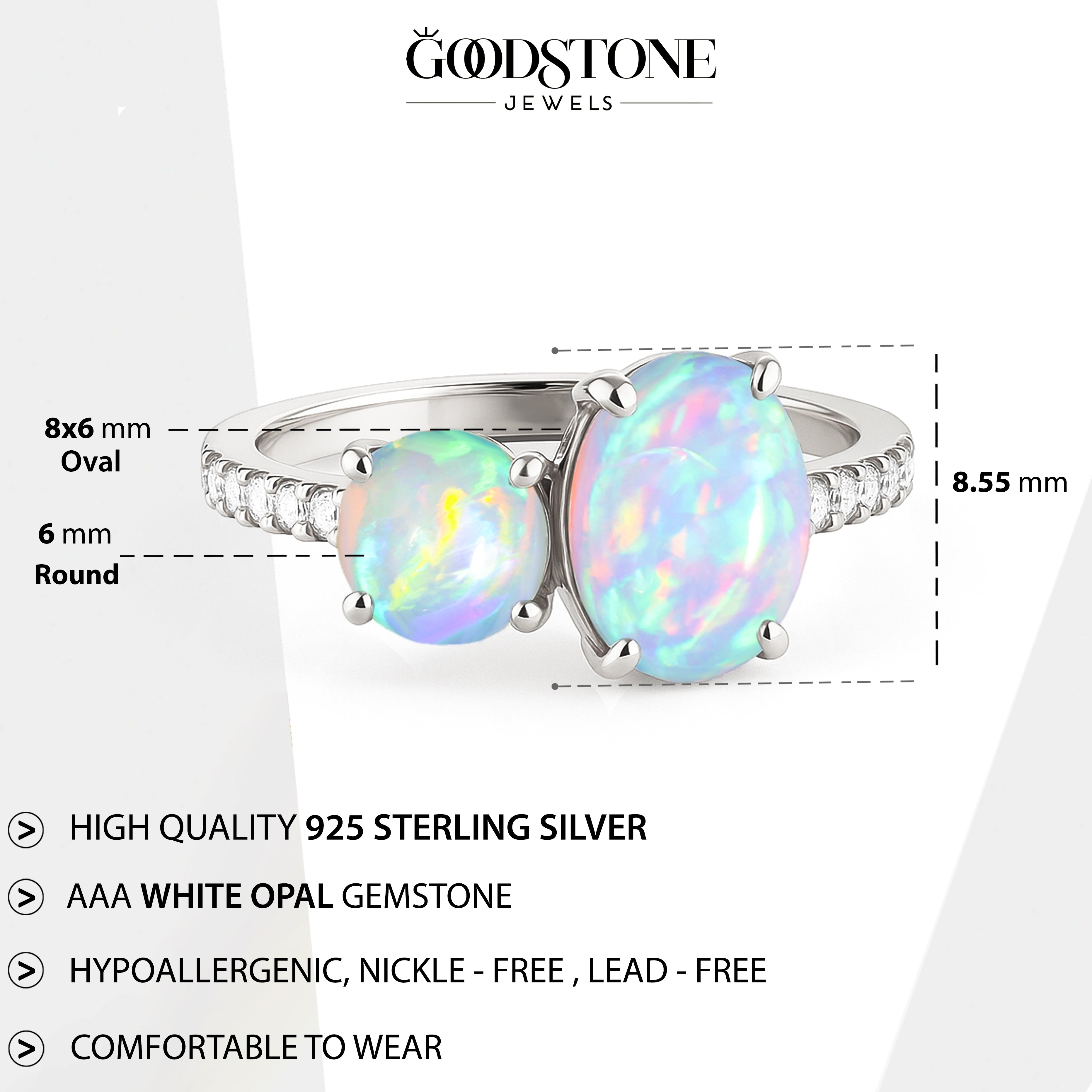 Round 1.70 Ct White Opal Two Stone Sterling Silver Ring