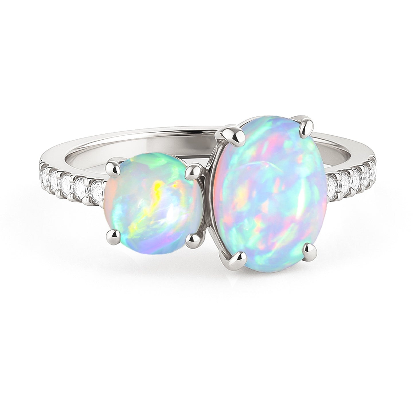 Round 1.70 Ct White Opal Two Stone Sterling Silver Ring