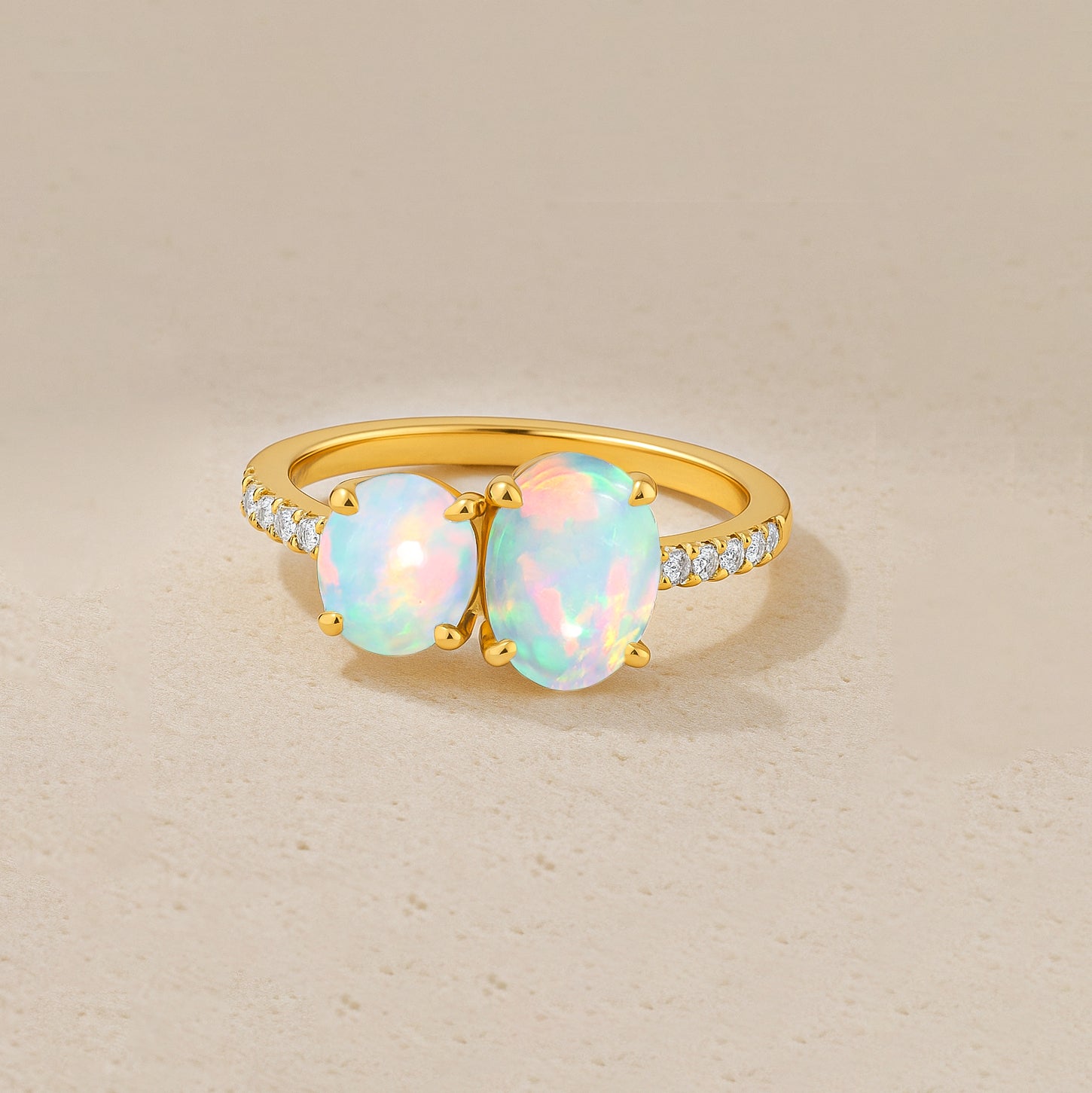 Round 1.70 Ct White Opal Two Stone Sterling Silver Ring