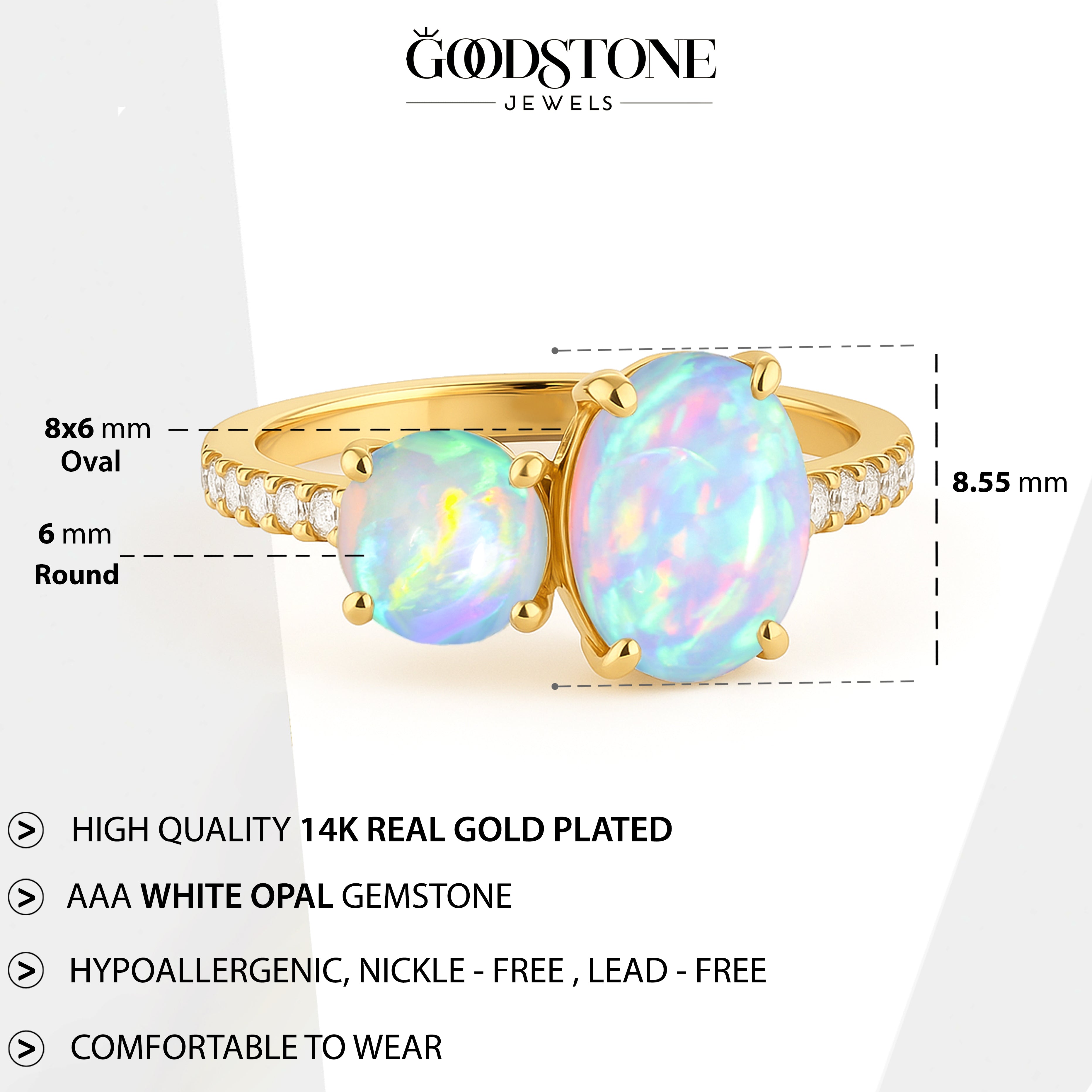 Round 1.70 Ct White Opal Two Stone Sterling Silver Ring