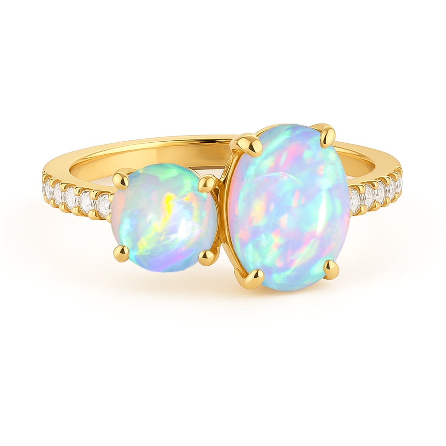 Round 1.70 Ct White Opal Two Stone Sterling Silver Ring