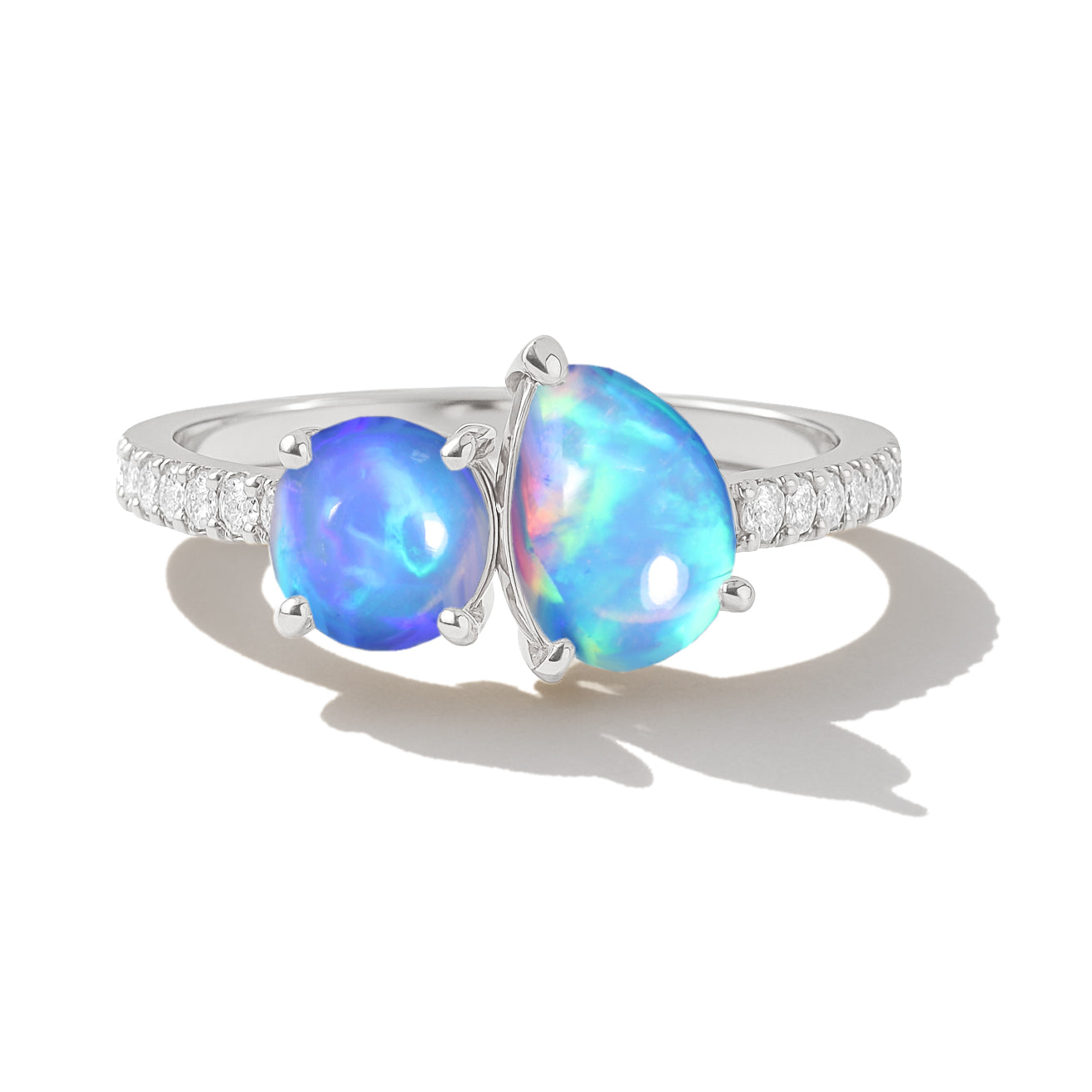 2-Stone Blue Opal Ring in 925 Sterling Silver Pear & Round, 1.70 CRT