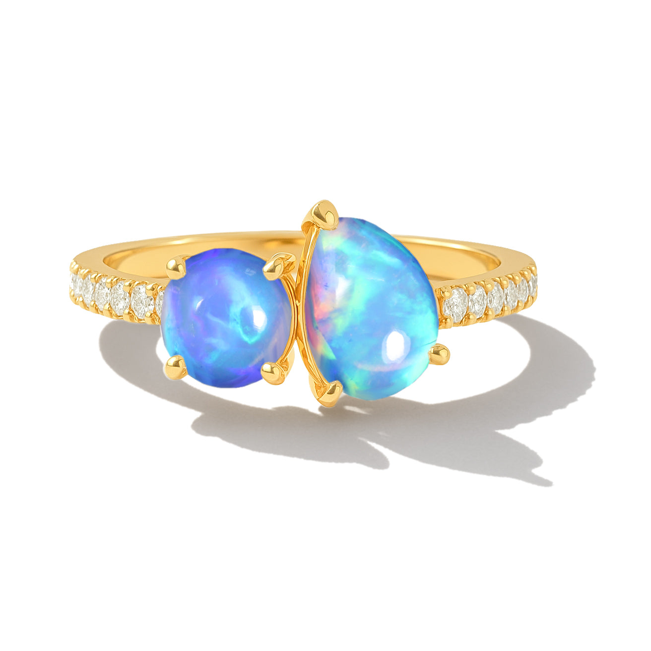 2-Stone Blue Opal Ring in 925 Sterling Silver Pear & Round, 1.70 CRT