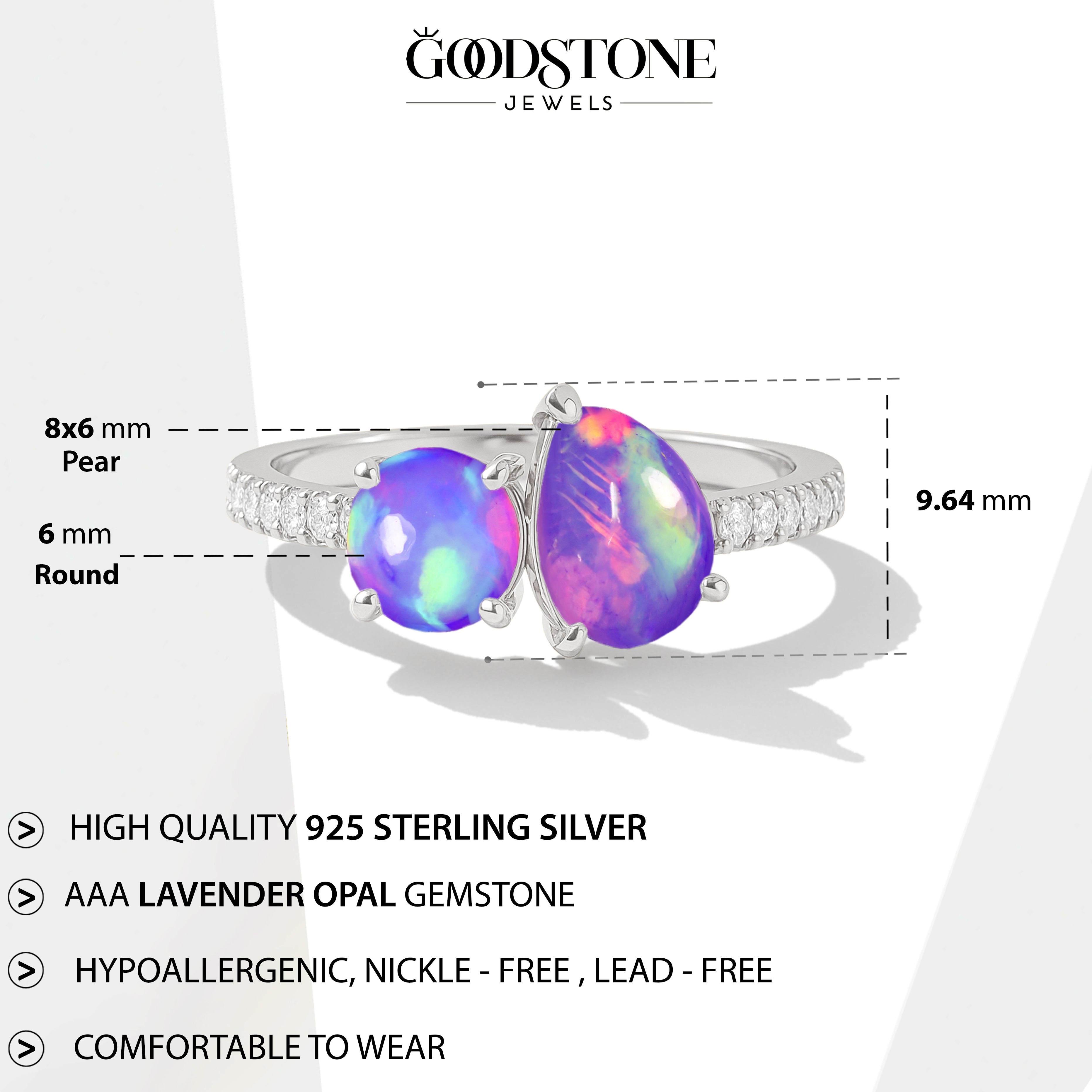 2-Stone Lavender Opal Ring in 925 Sterling Silver Pear & Round, 1.70 CRT