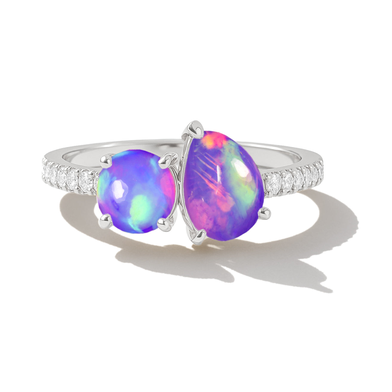 2-Stone Lavender Opal Ring in 925 Sterling Silver Pear & Round, 1.70 CRT