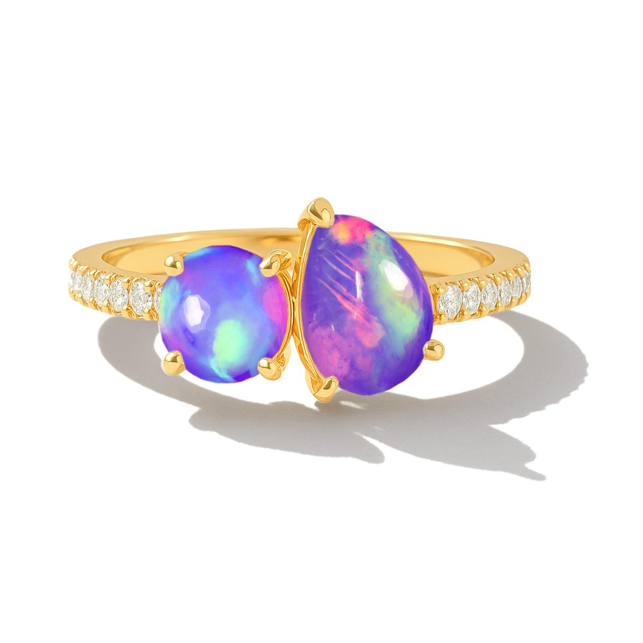 2-Stone Lavender Opal Ring in 925 Sterling Silver Pear & Round, 1.70 CRT