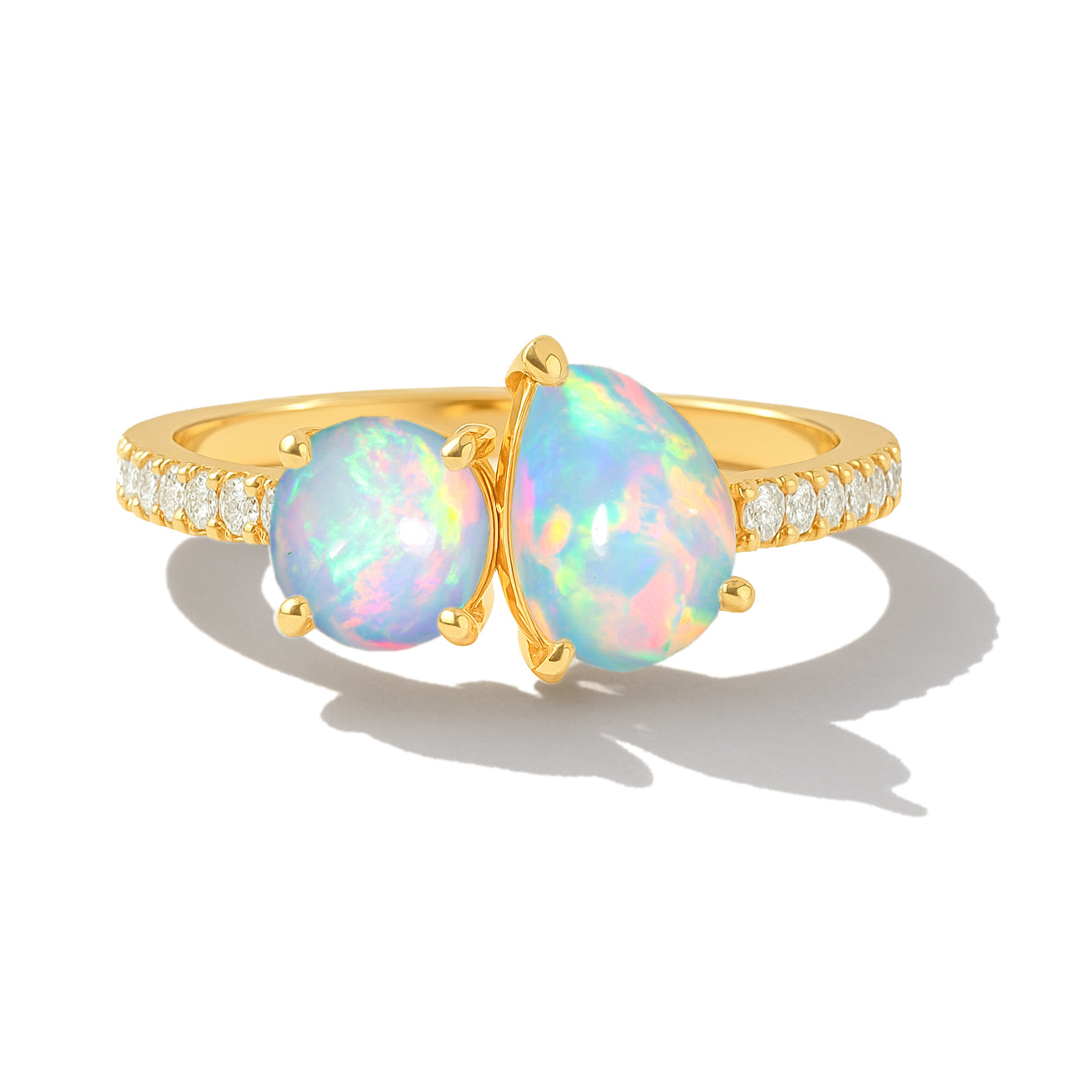 2-Stone White Opal Ring in 925 Sterling Silver Pear & Round, 1.70 CRT