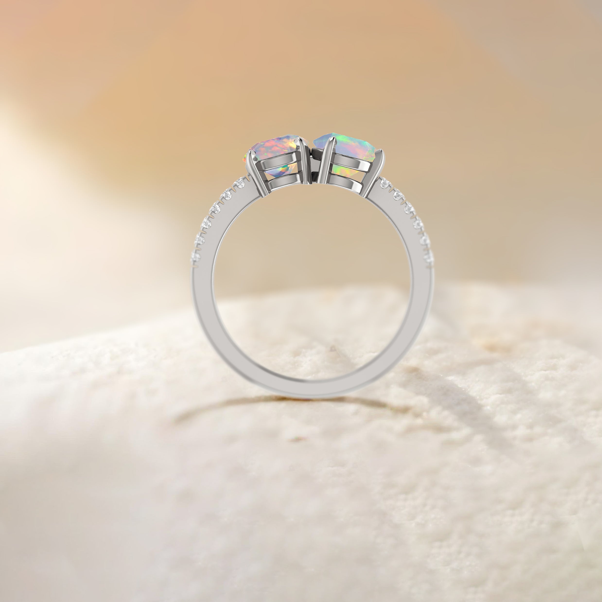 Natural White Opal Dual Stone Promise Ring For Her