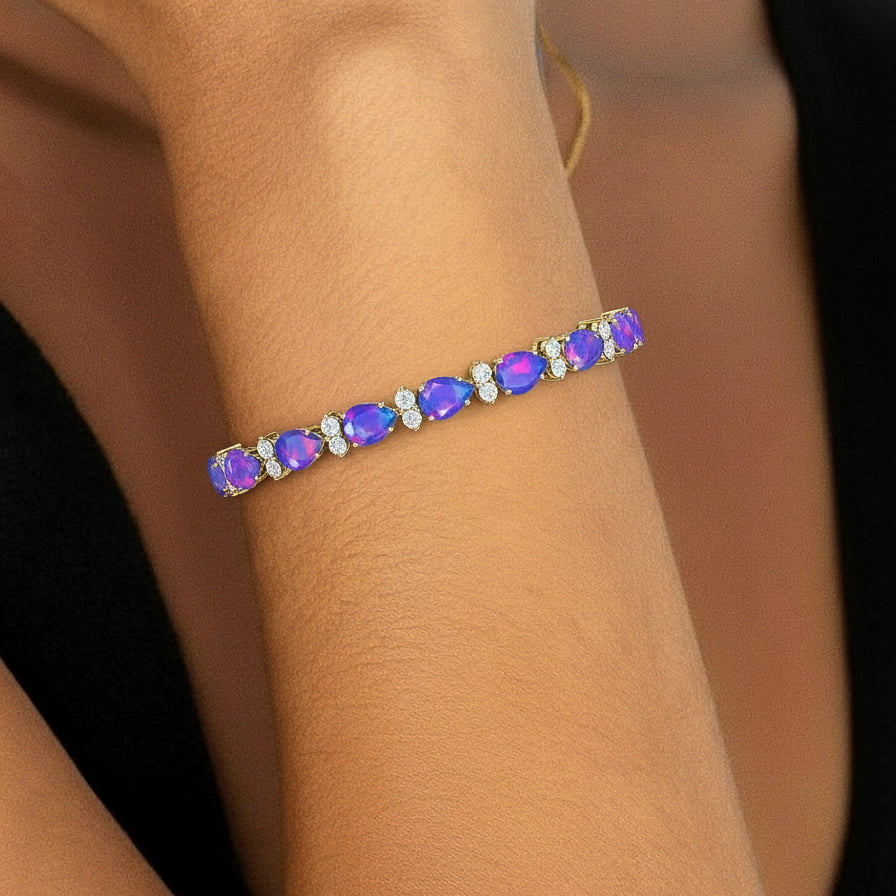 Lavender Opal Pear & Round Bracelet 7x5 MM & 2.5 MM 18.9 Ct Soft Elegance
