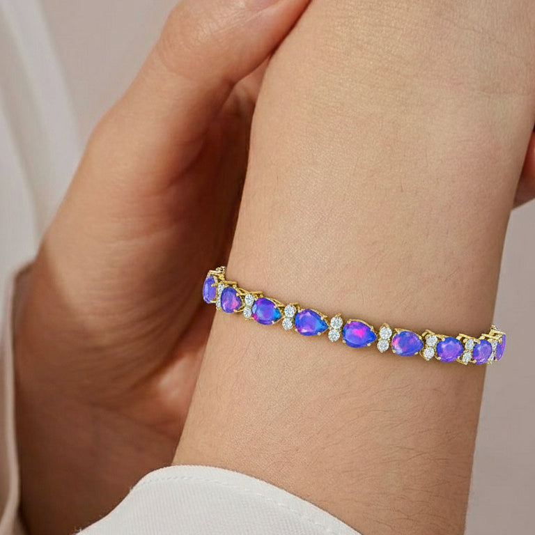 Lavender Opal Pear & Round Bracelet 7x5 MM & 2.5 MM 18.9 Ct Soft Elegance