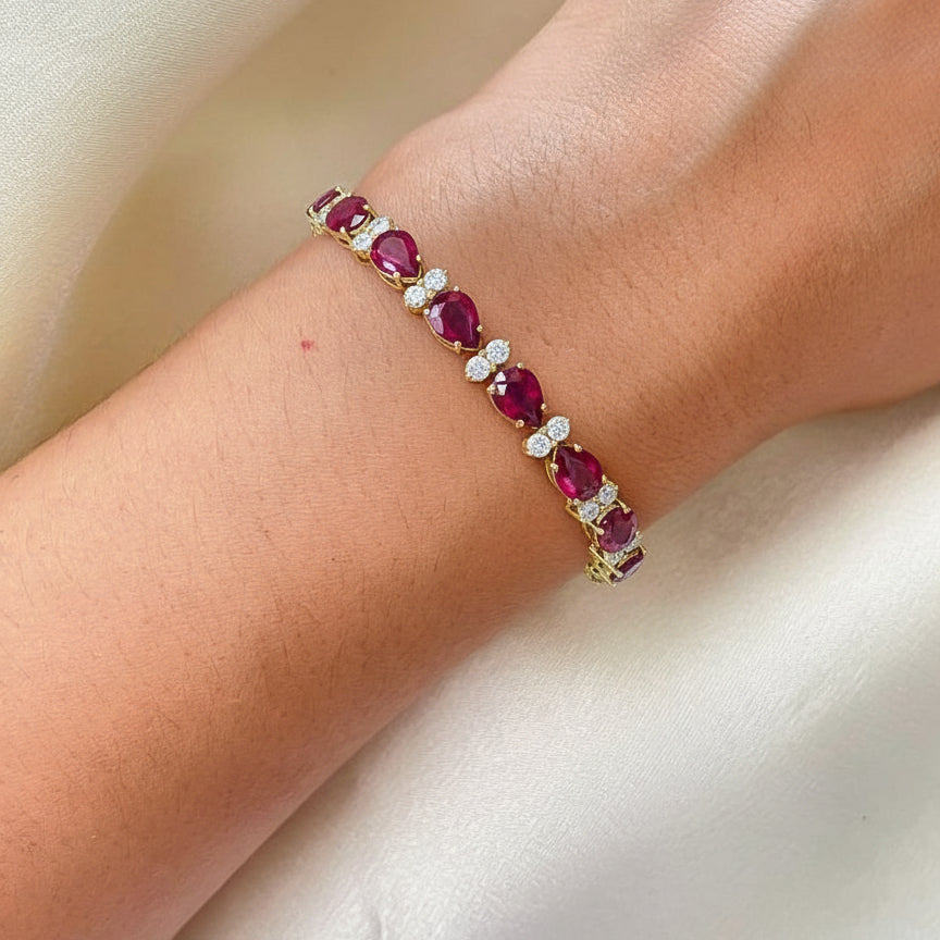 Ruby Pear & Round Tennis Bracelet 7x5 MM & 2.5 MM 18.9 Ct Royal Elegance