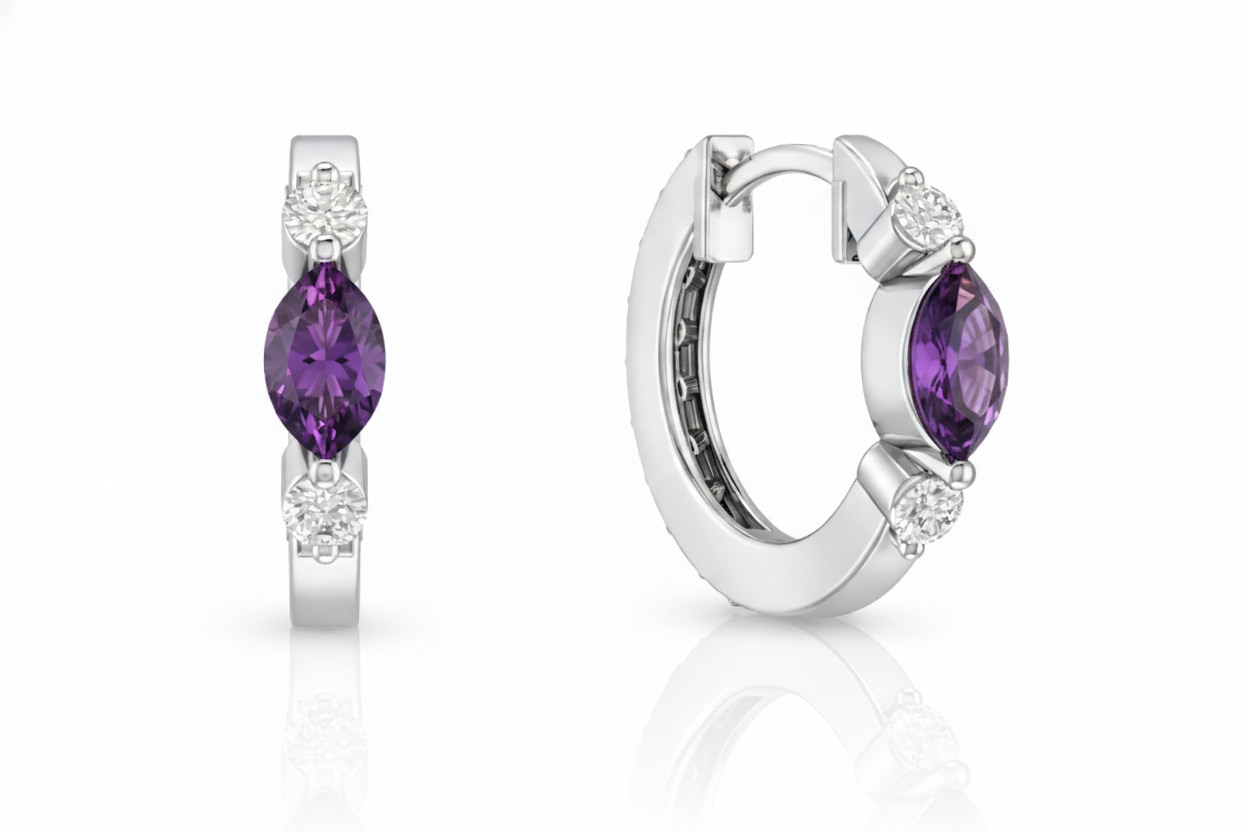Amethyst Marquise Hoop Earring in 925 Sterling Silver 5x3 MM 1 -ct.