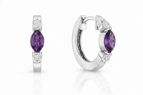 Amethyst Marquise Hoop Earring in 925 Sterling Silver 5x3 MM 1 -ct.