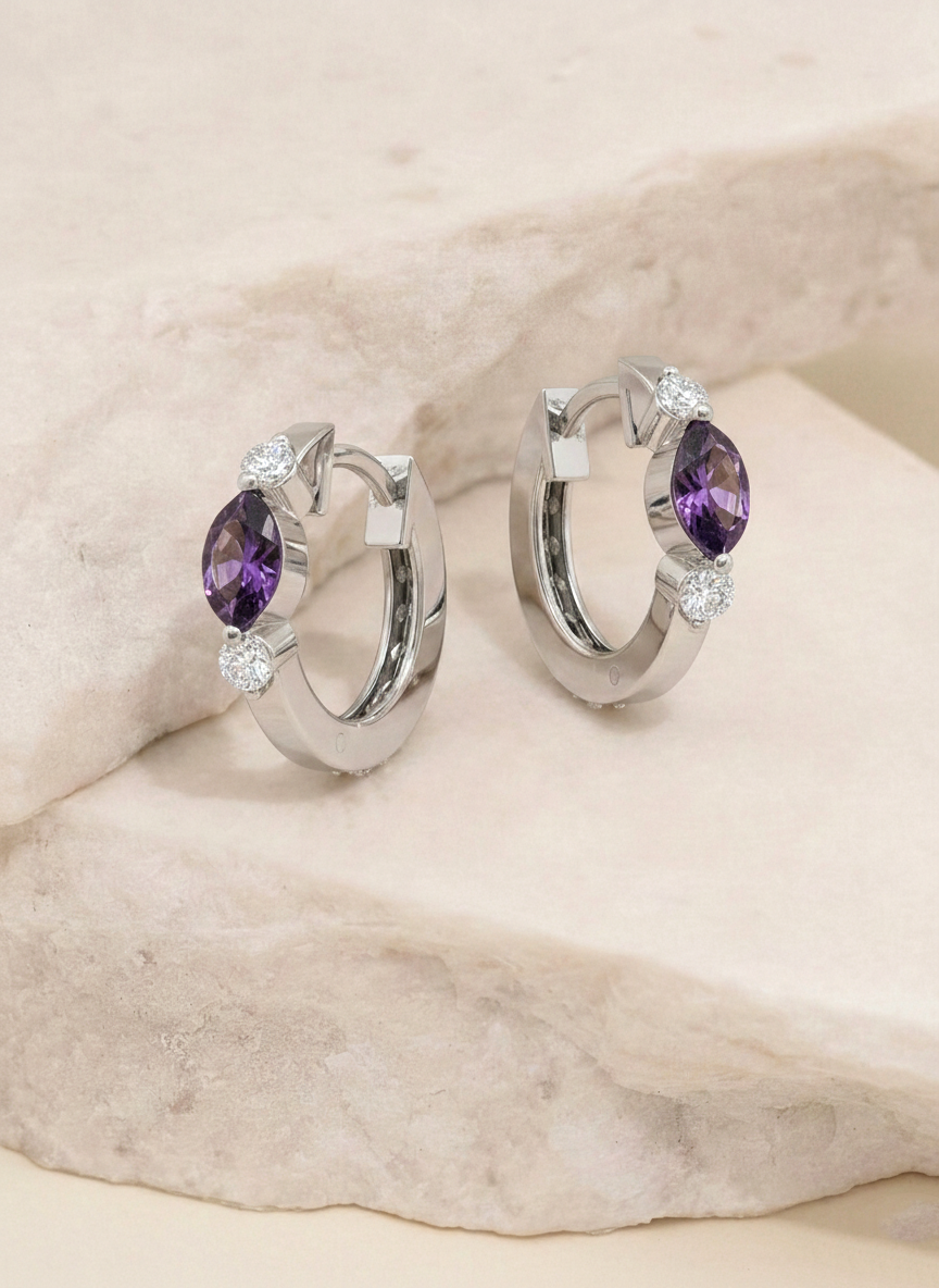 Amethyst Marquise Hoop Earring in 925 Sterling Silver 5x3 MM 1 -ct.