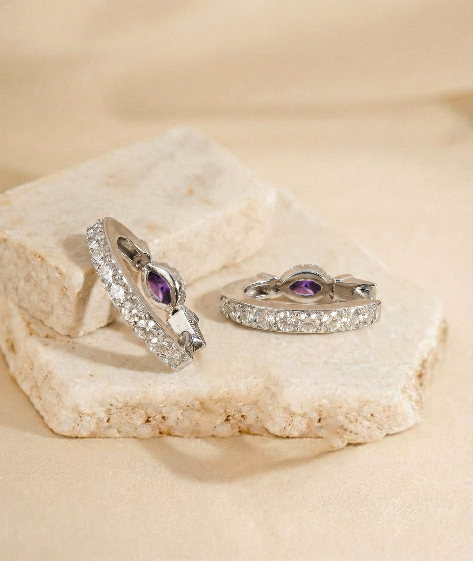 Amethyst Marquise Hoop Earring in 925 Sterling Silver 5x3 MM 1 -ct.