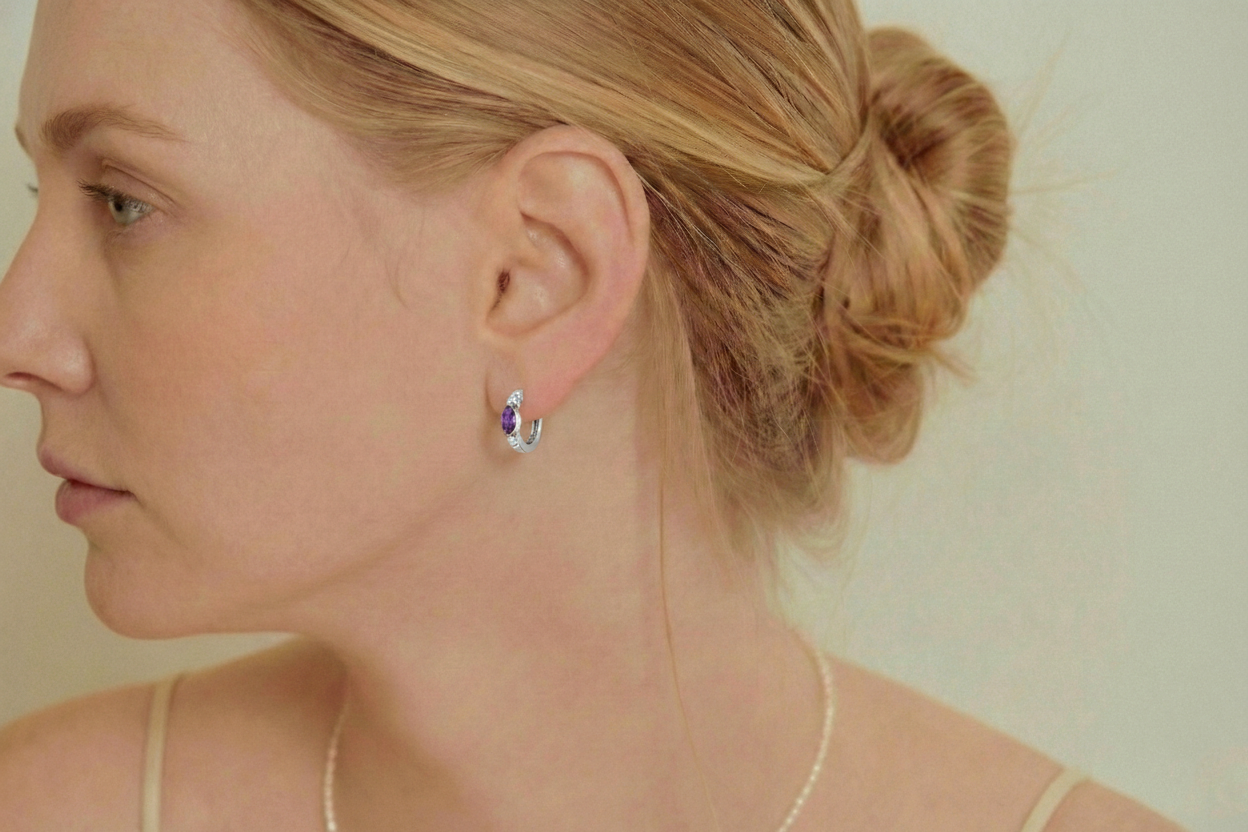 Amethyst Marquise Hoop Earring in 925 Sterling Silver 5x3 MM 1 -ct.