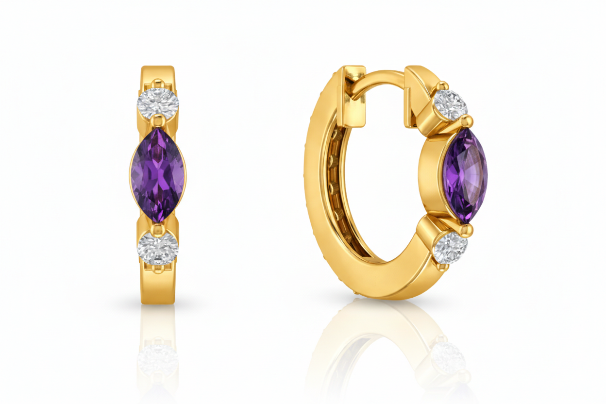 Amethyst Marquise Hoop Earring in 925 Sterling Silver 5x3 MM 1 -ct.