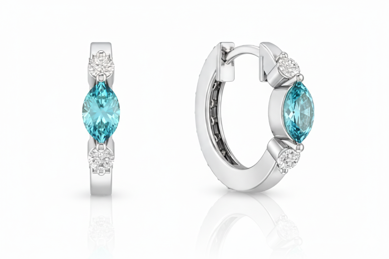 Aquamarine Marquise Hoop Earring in 925 Sterling Silver 5x3 MM 1 -ct.