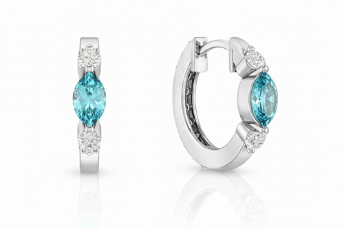 Aquamarine Marquise Hoop Earring in 925 Sterling Silver 5x3 MM 1 -ct.