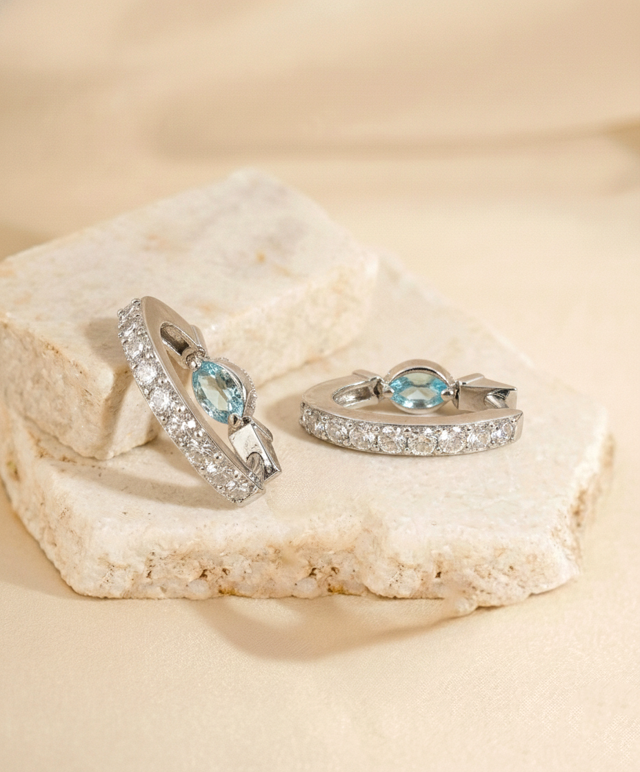 Aquamarine Marquise Hoop Earring in 925 Sterling Silver 5x3 MM 1 -ct.