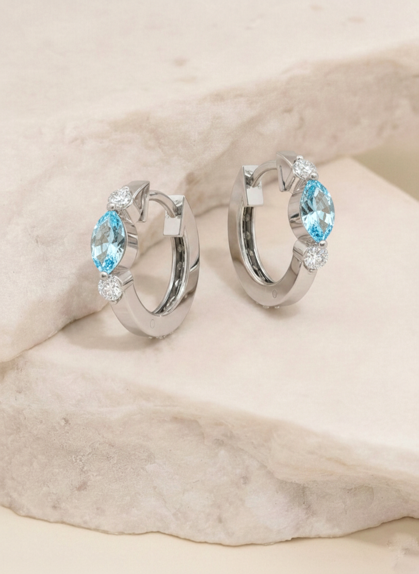 Aquamarine Marquise Hoop Earring in 925 Sterling Silver 5x3 MM 1 -ct.