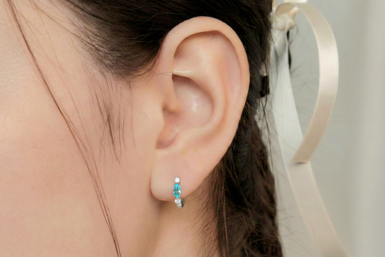 Aquamarine Marquise Hoop Earring in 925 Sterling Silver 5x3 MM 1 -ct.